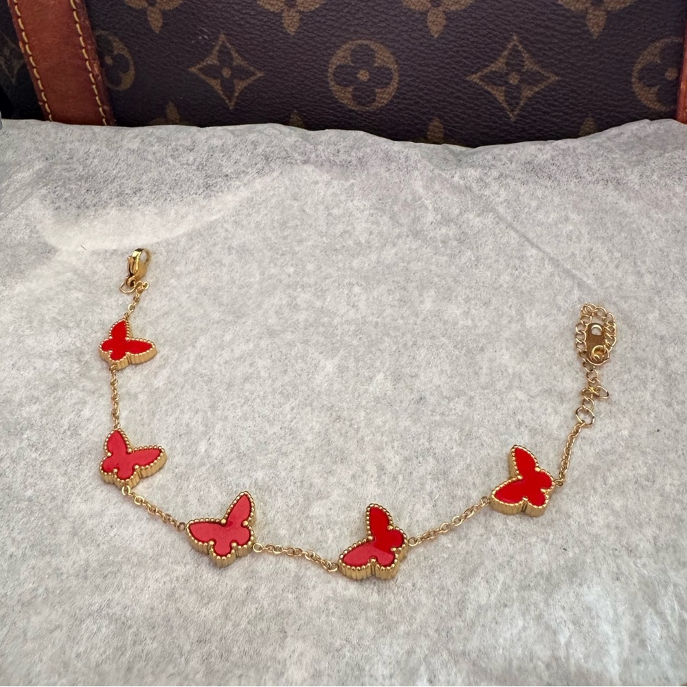 $1,700 Lucky Red Butterfly Motif Bracelet 18k